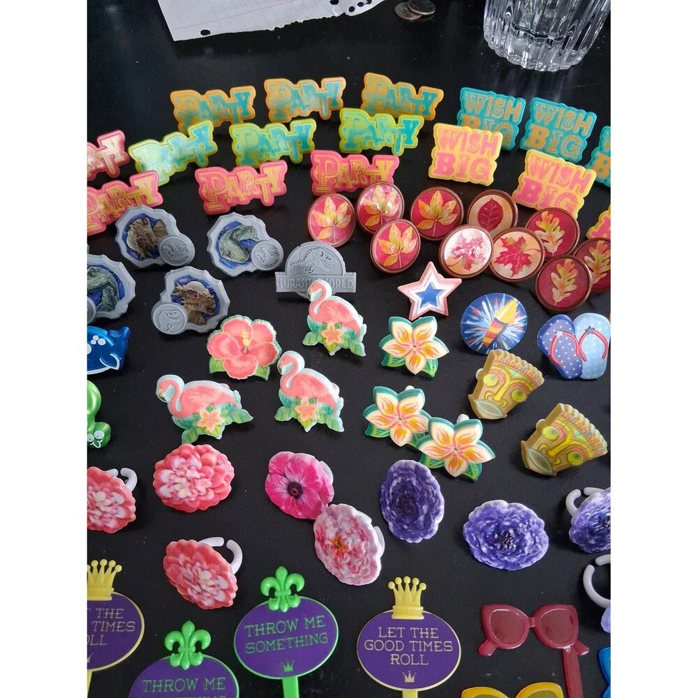 Cupcake Cake Rings Picks Party Decorations Mardi Gras Beach Luau Bluey Dinos